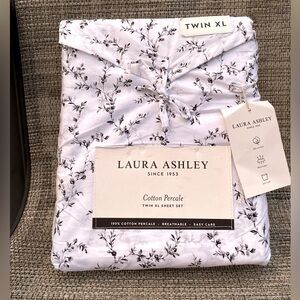 Laura Ashley Black White Floral Cotton Percale TWIN XL Sheet Set 3pc